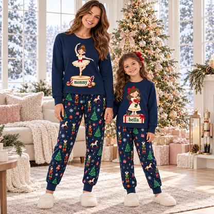 Personalized Nutcracker Music Box Navy Blue Matching Family Christmas Pajamas