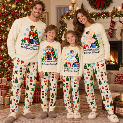 Personalized The Nutcracker Story Character Roles Cream Matching Family Christmas Pajamas