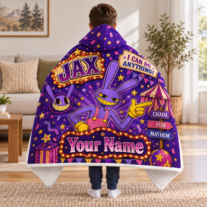 Custom Name Circus Rabbit Cartoon Wearable Hooded Blanket