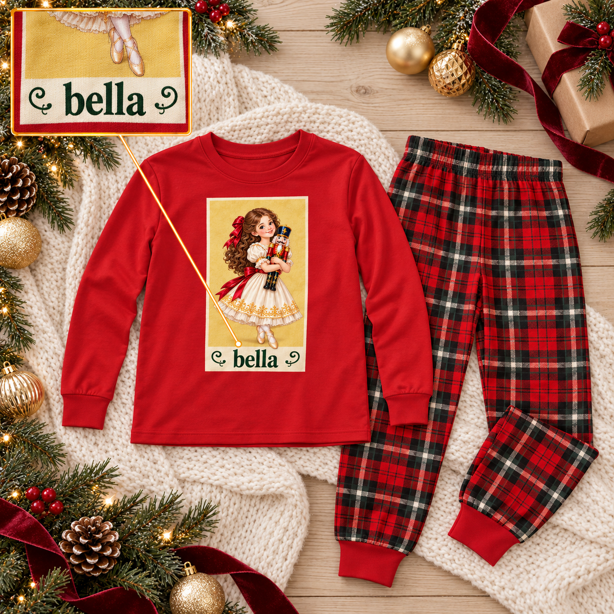 Personalized Nutcracker Characters & Tartan Plaid Red Family Christmas Pajamas