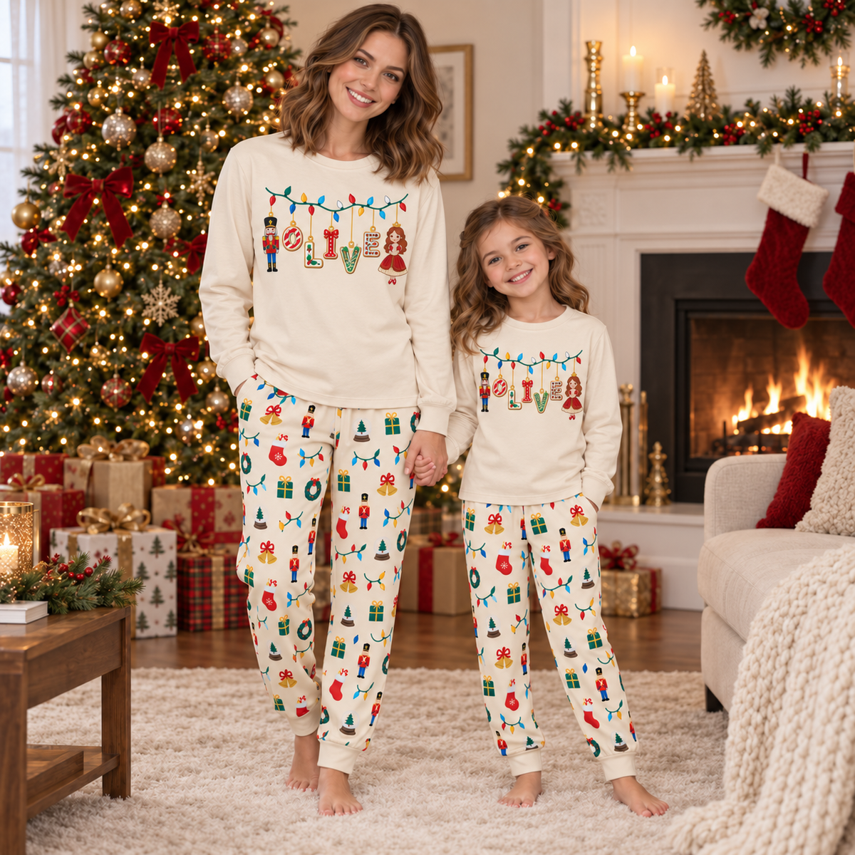 Personalized Christmas Lights & Nutcracker Family Christmas Pajamas