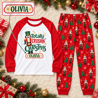 Personalized "Totally Crushin' Christmas" Nutcracker Red Raglan Family Pajamas