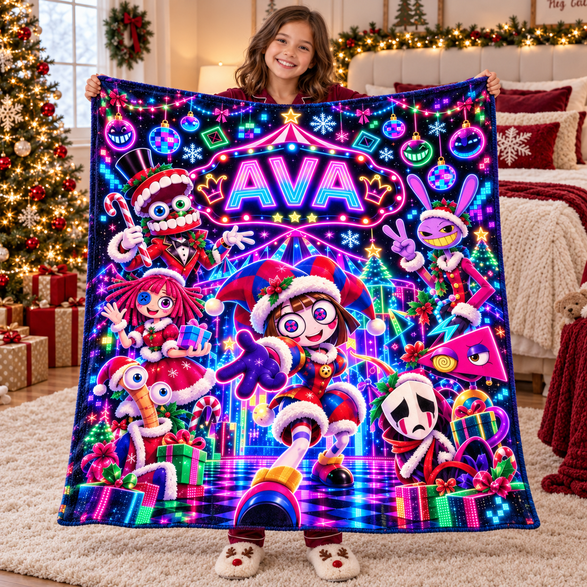Custom Name Christmas Circus Neon Blanket