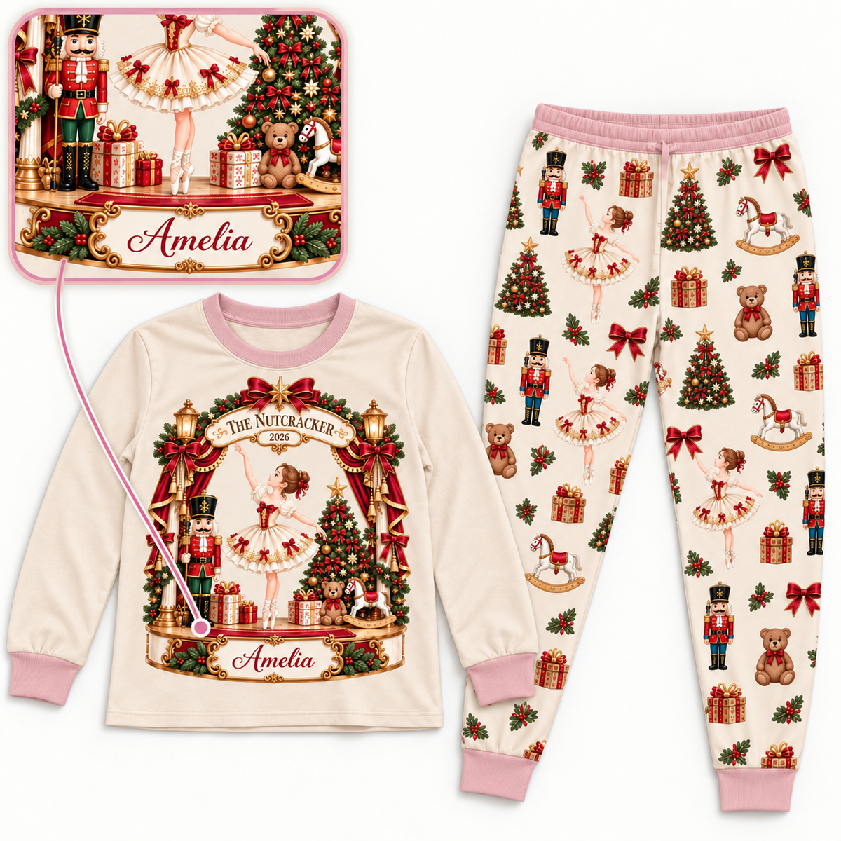 Personalized Ballerina & Nutcracker Family Christmas Pajamas