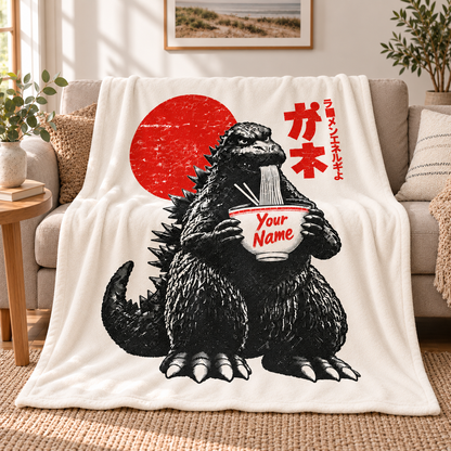 Custom Name Japanese Ramen Eating Monster Blanket