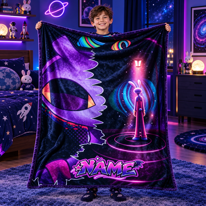 Custom Name Neon Rabbit Shadow Blanket