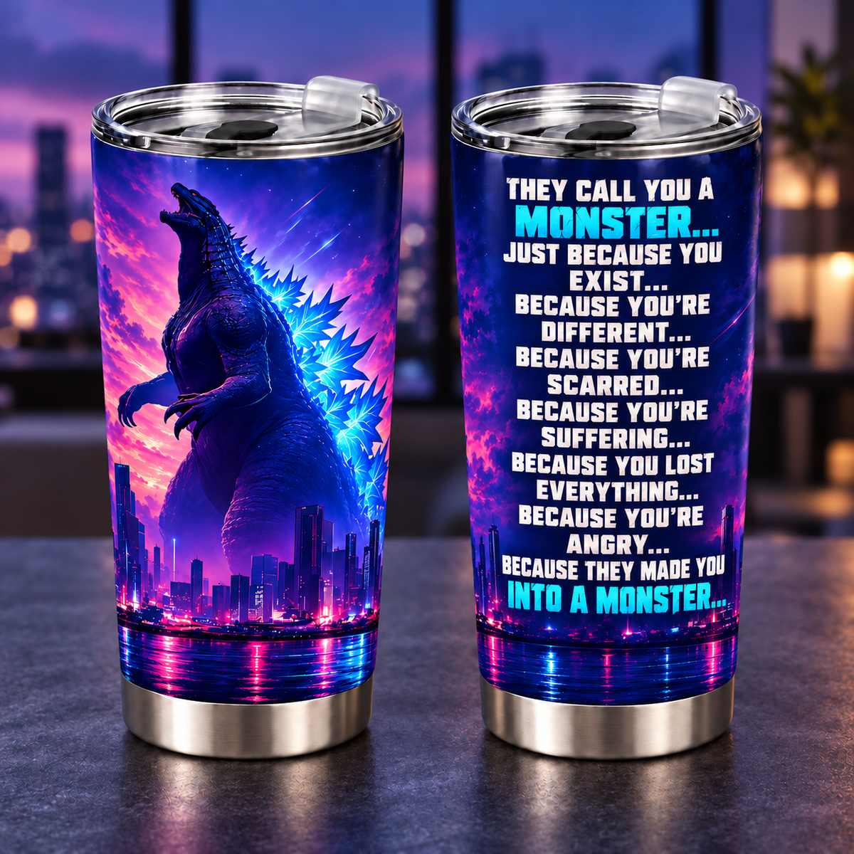 They Call You A Monster – 20oz Cyberpunk Giant Beast Quote Tumbler