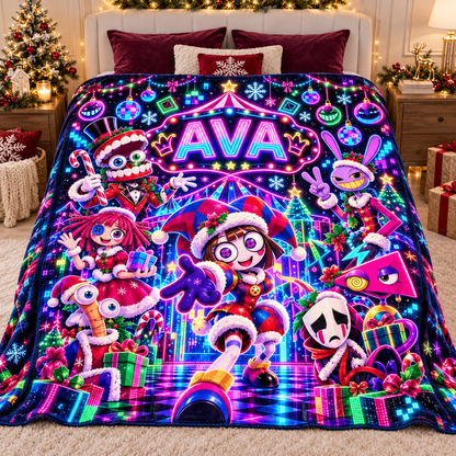 Custom Name Christmas Circus Neon Blanket