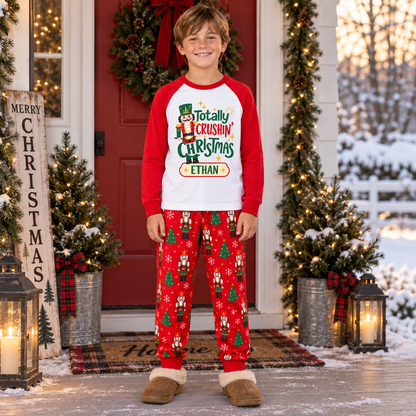 Personalized "Totally Crushin' Christmas" Nutcracker Red Raglan Family Pajamas