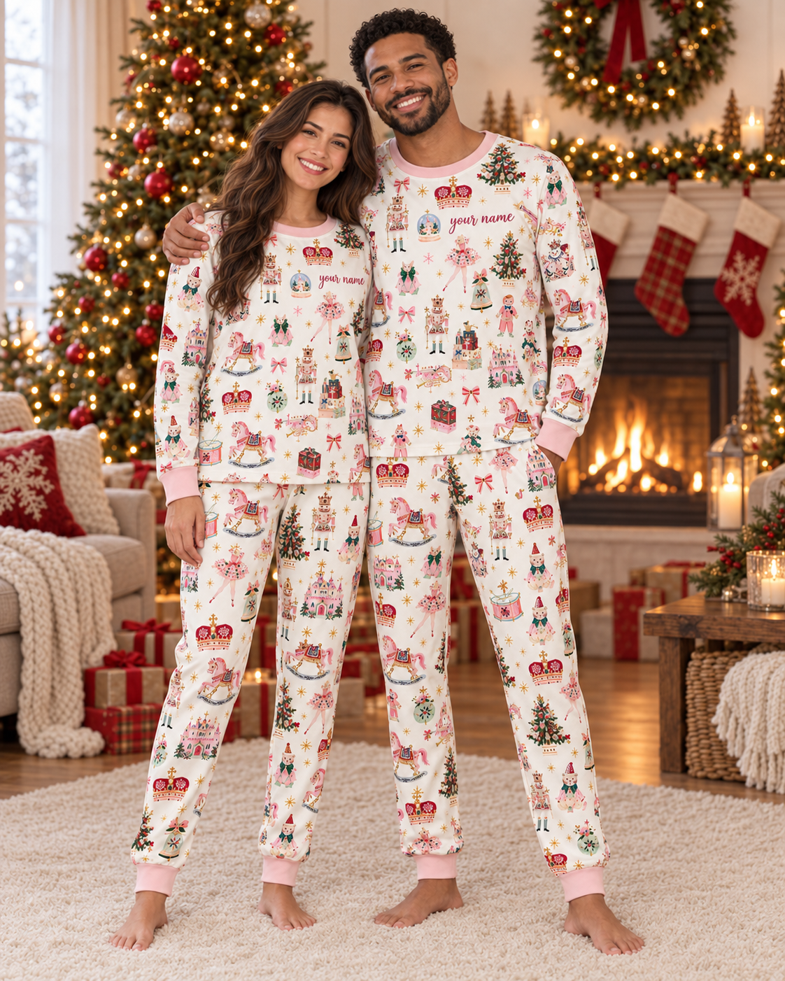 Personalized Pink Nutcracker & Royal Holiday Family Christmas Pajamas