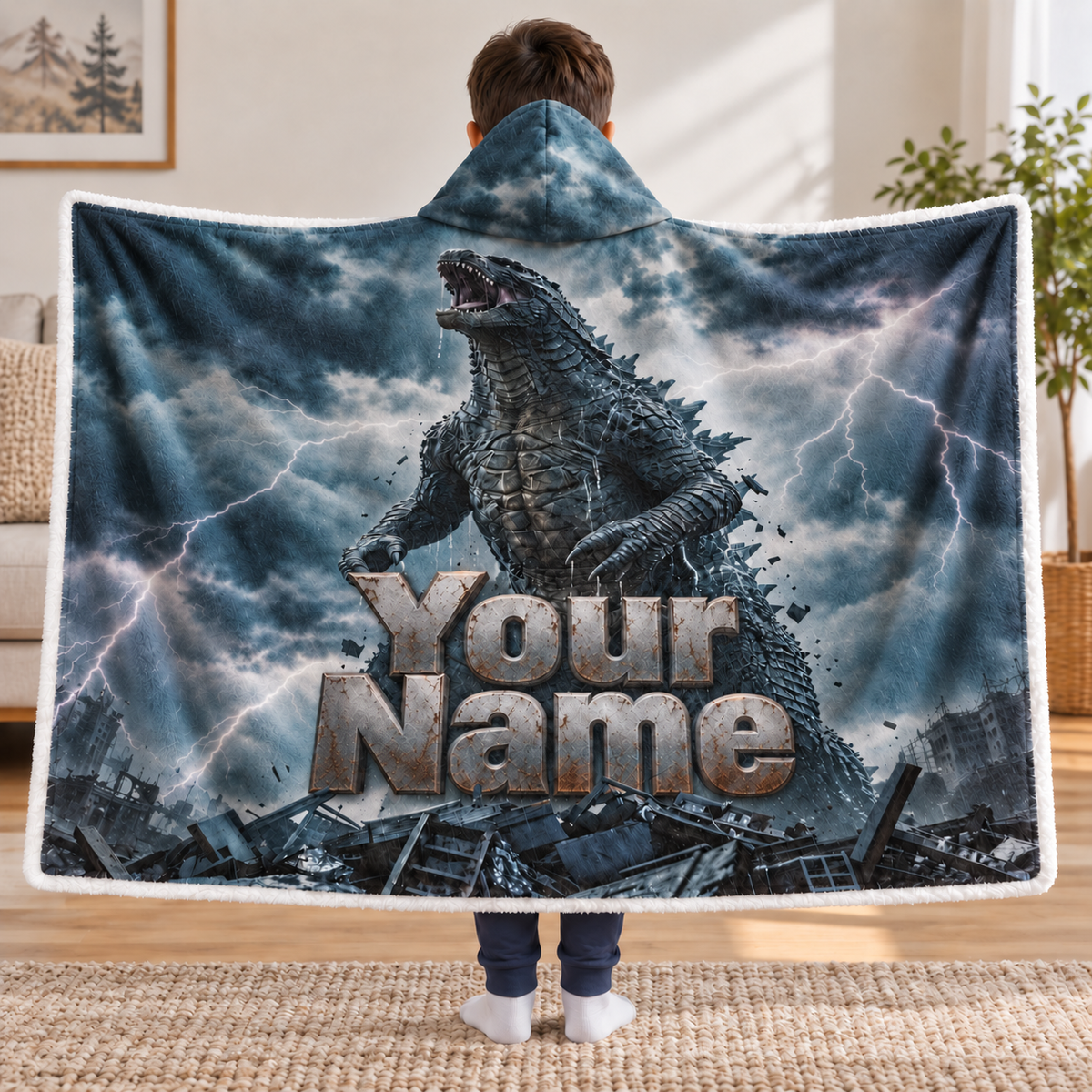 Custom Name Giant Luminous Beast Storm Wearable Hooded Blanket