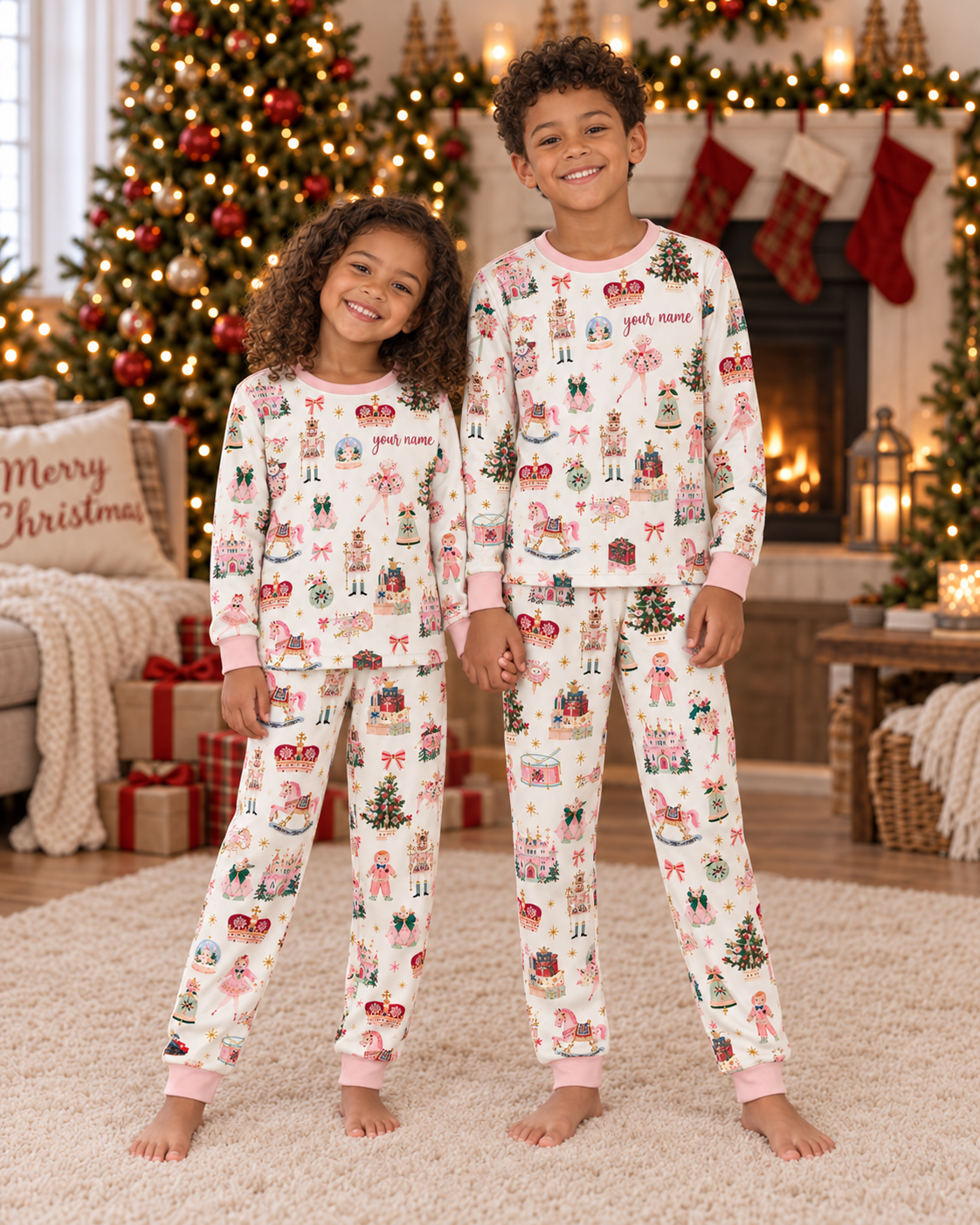 Personalized Pink Nutcracker & Royal Holiday Family Christmas Pajamas
