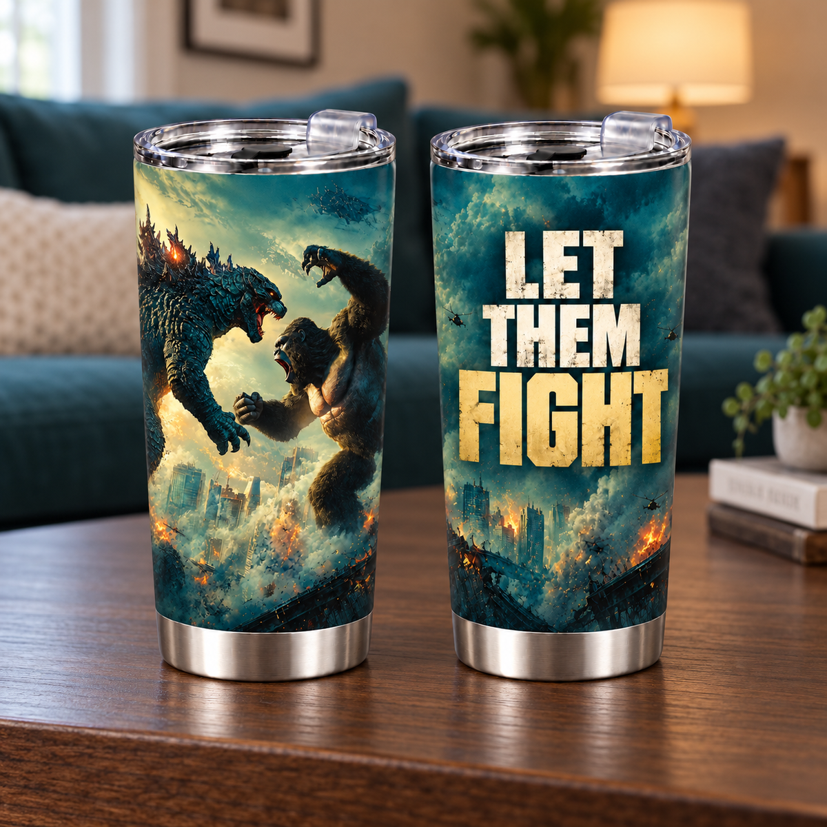 Let Them Fight – 20oz Titans Clash Motivational Quote Tumbler