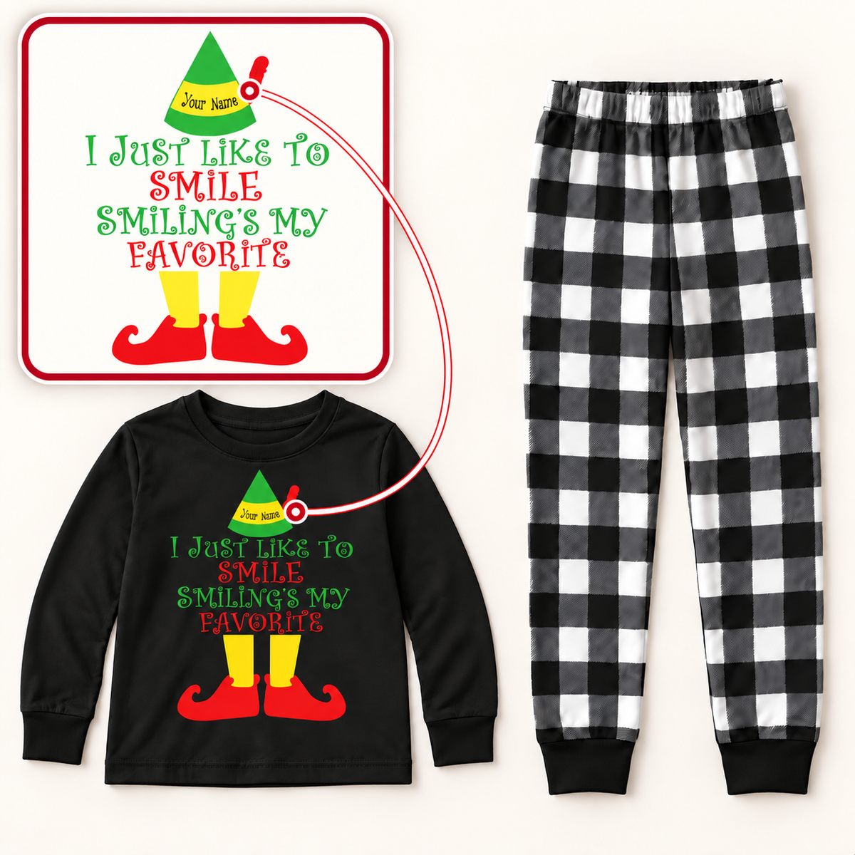 Personalized “Smiling’s My Favorite” Christmas Pajama Set – Black