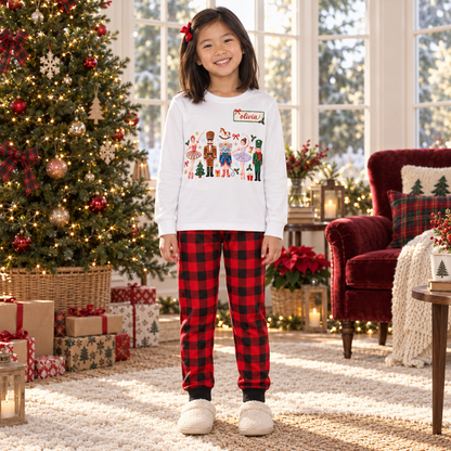 Personalized Ballerina, Nutcracker & Mouse Buffalo Plaid Family Christmas Pajamas