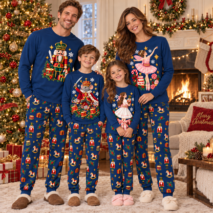 Personalized Nutcracker Characters & All-Over Print Navy Blue Family Christmas Pajamas
