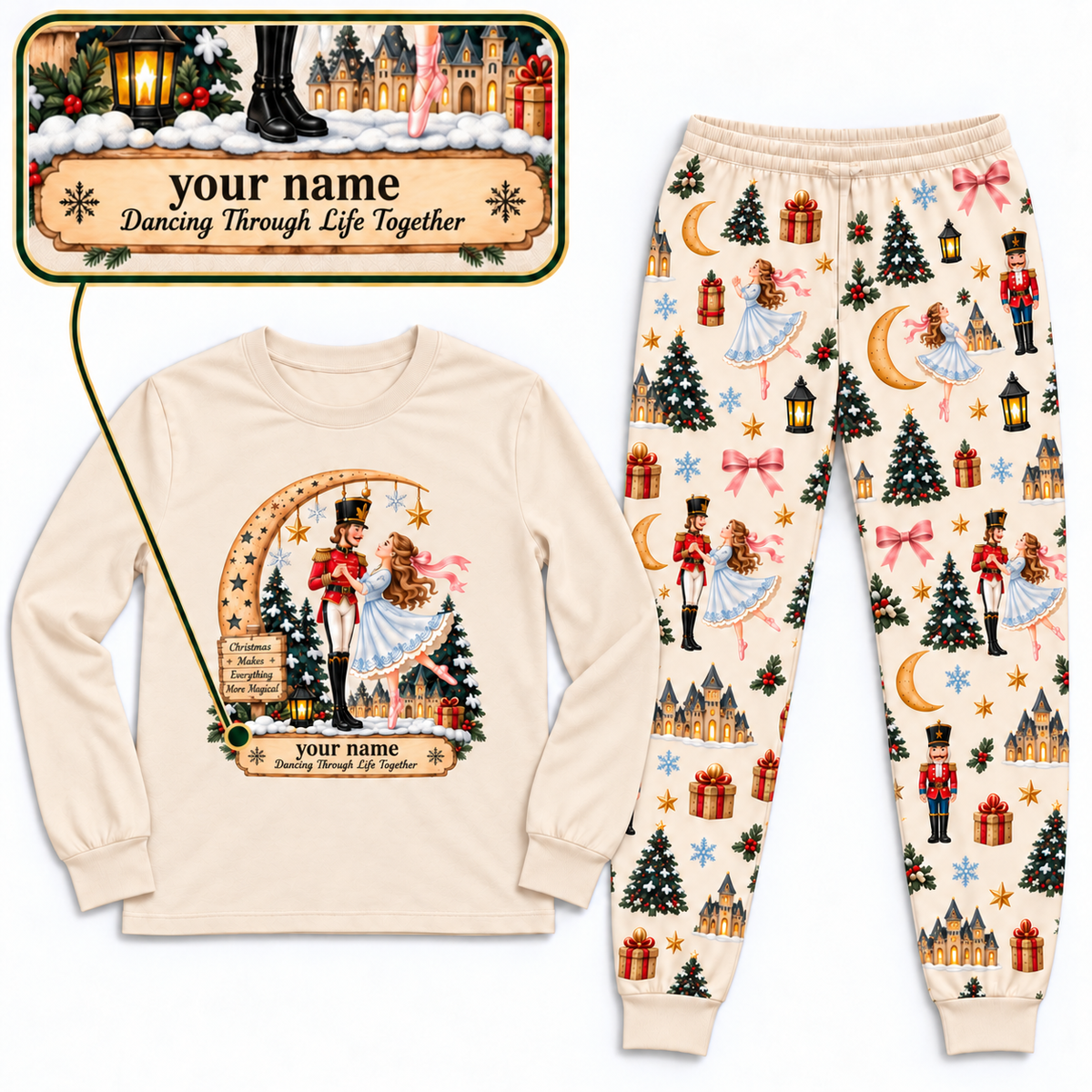 Personalized Couple Nutcracker & Ballerina Christmas Pajamas