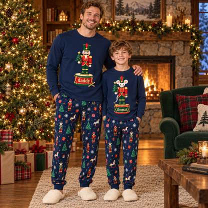 Personalized Nutcracker Music Box Navy Blue Matching Family Christmas Pajamas