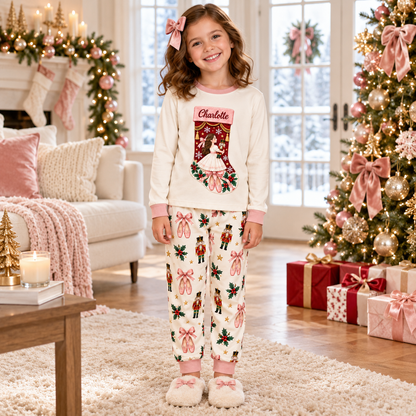 Personalized Ballerina Christmas Stocking Pink Trim Family Pajamas