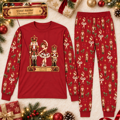 Personalized Red Nutcracker & Ballerina Family Christmas Pajamas
