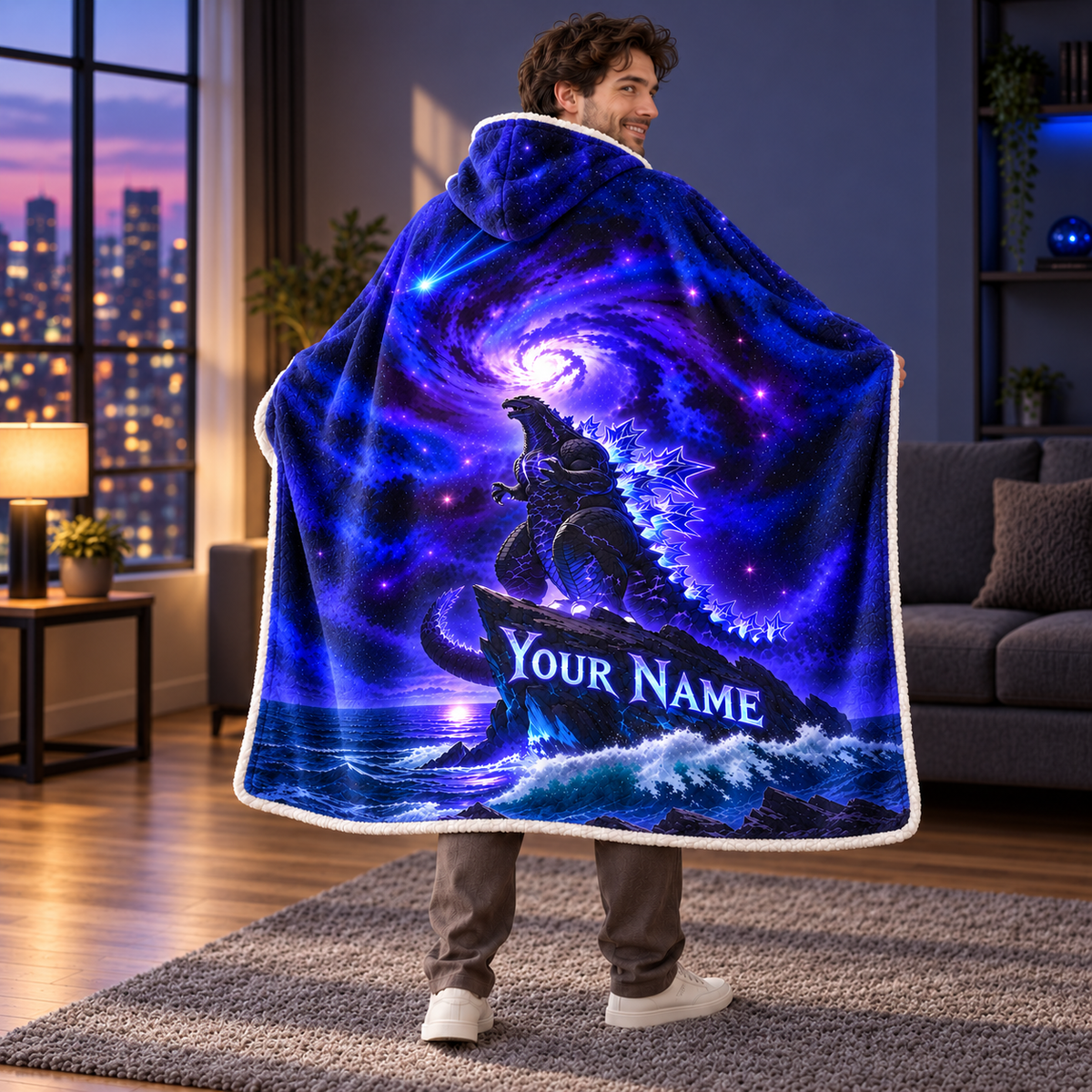 Custom Name Giant Luminous Beast Cosmic Mountain Wearable Hooded Blanket