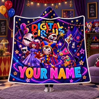 Custom Name Neon Circus Crew Wearable Hooded Blanket