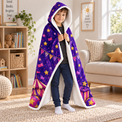 Custom Name Circus Rabbit Cartoon Wearable Hooded Blanket