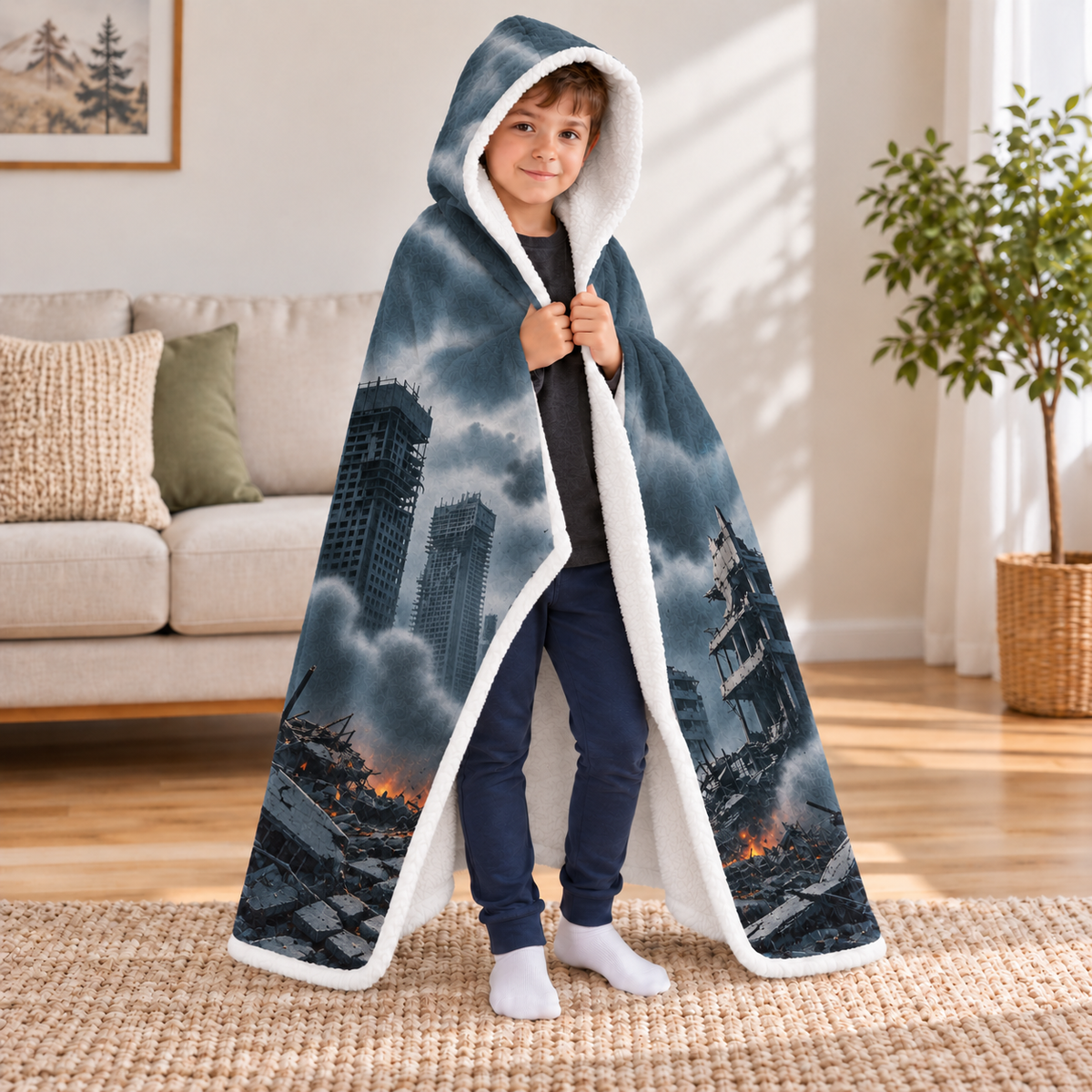 Custom Name Giant Luminous Beast City Destruction Wearable Hooded Blanket