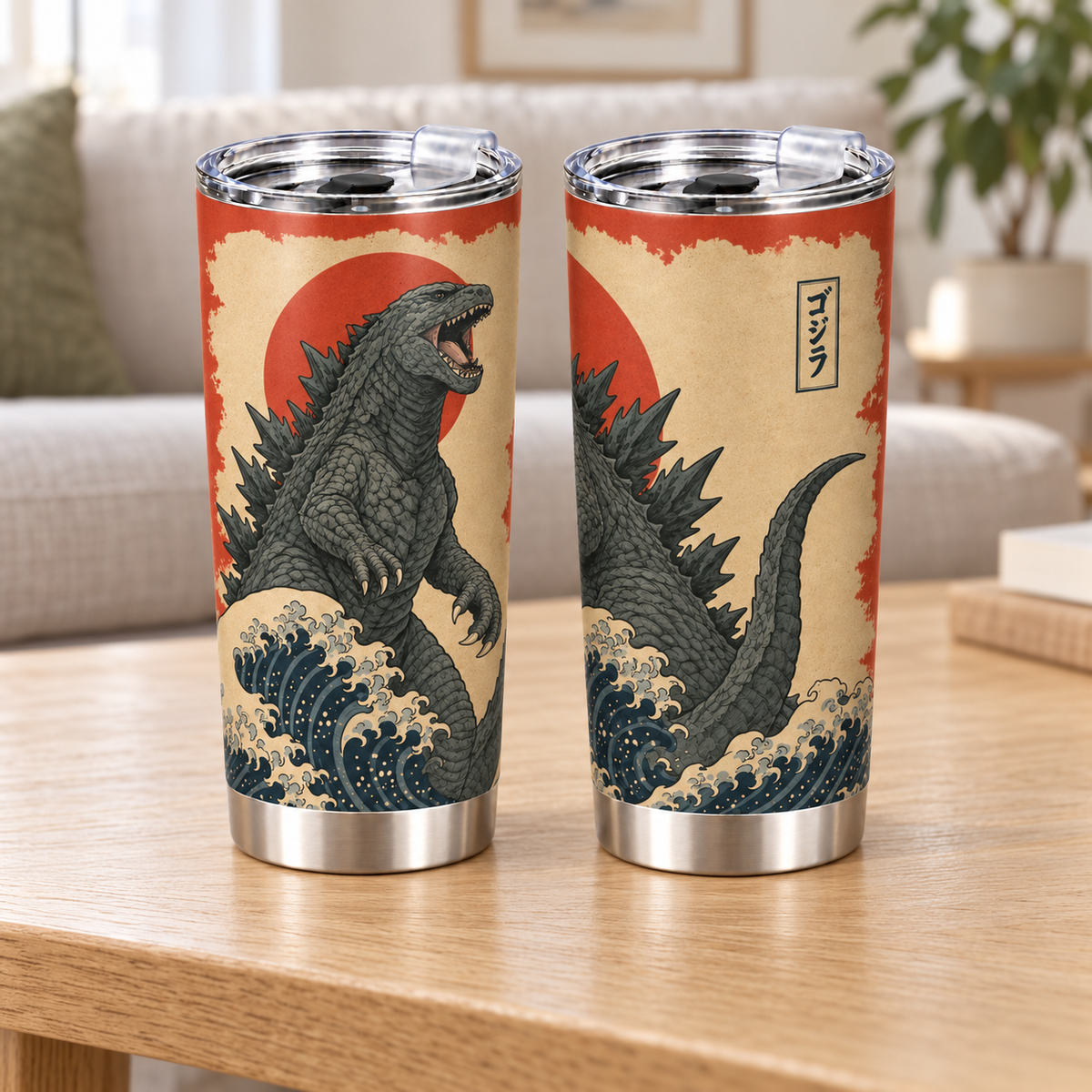 Japanese Ukiyo-e Great Wave Beast – 20oz Vintage Art Tumbler