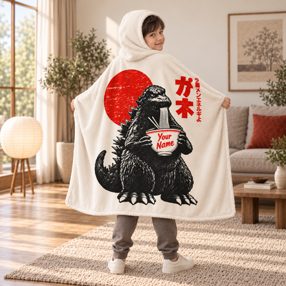 Custom Name Japanese Ramen Eating Monster Wearable Hooded Blanket