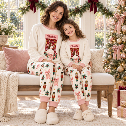 Personalized Ballerina Christmas Stocking Pink Trim Family Pajamas