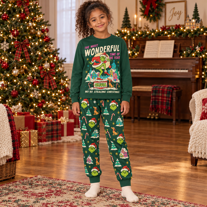 Personalized "Stealing Christmas" Grumpy Green Creature Green Family Christmas Pajamas