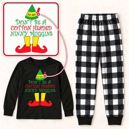 Personalized “Cotton Headed Ninny Muggins” Christmas Pajama Set – Black