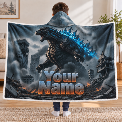 Custom Name Giant Luminous Beast City Destruction Wearable Hooded Blanket