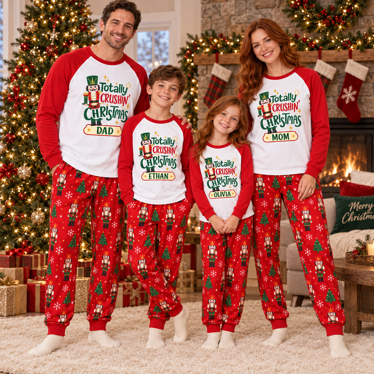 Personalized "Totally Crushin' Christmas" Nutcracker Red Raglan Family Pajamas