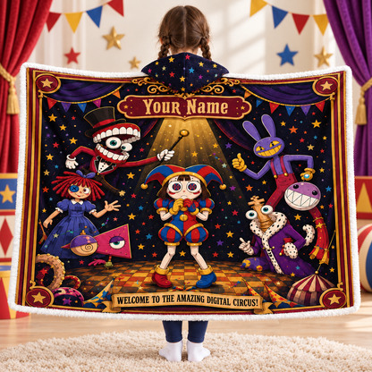 Custom Name Vintage Circus Stage Wearable Hooded Blanket