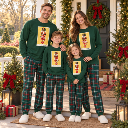 Personalized Nutcracker Banner & Tartan Plaid Green Family Christmas Pajamas