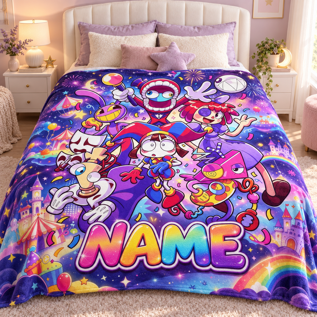 Custom Name Rainbow Circus Cast Blanket