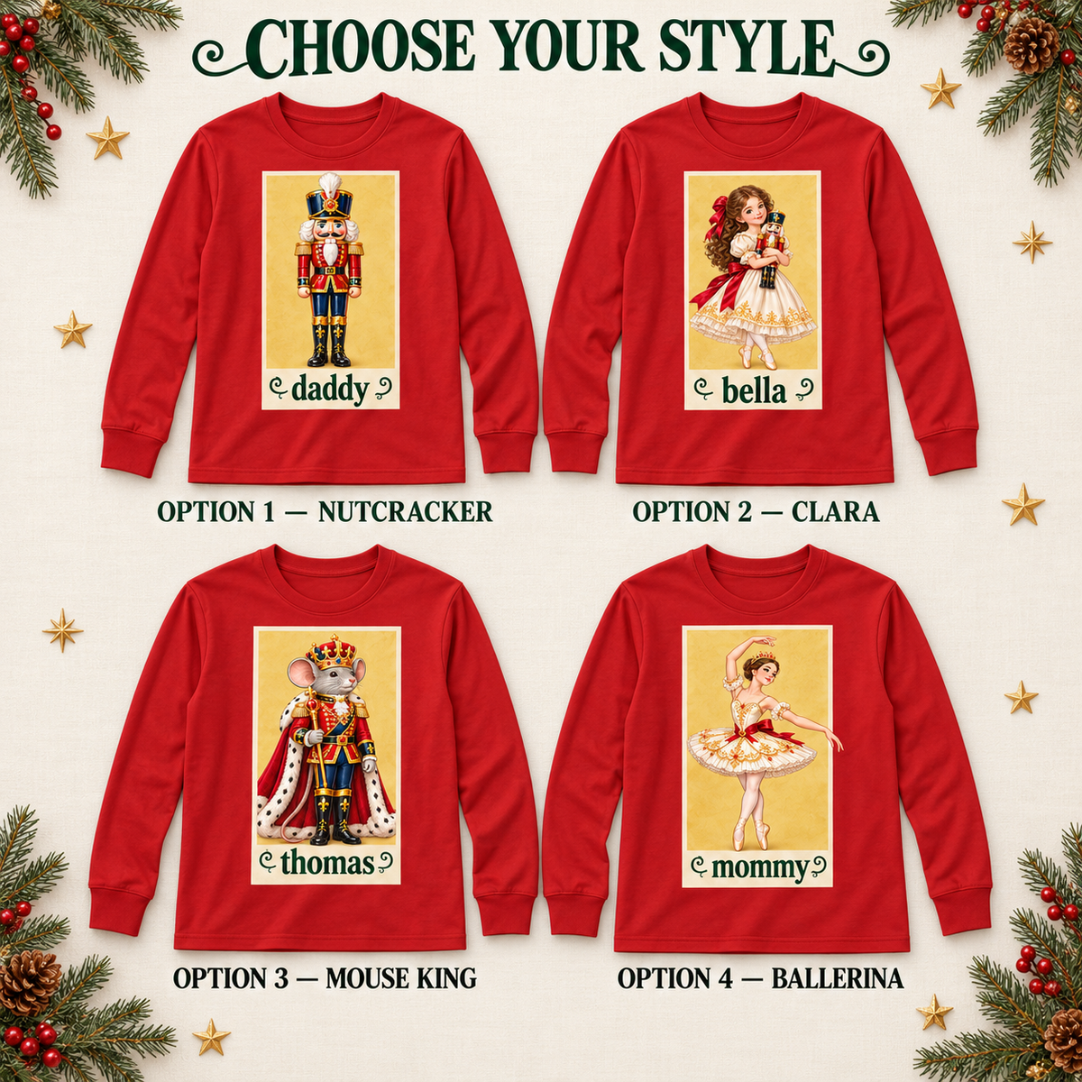 Personalized Nutcracker Characters & Tartan Plaid Red Family Christmas Pajamas