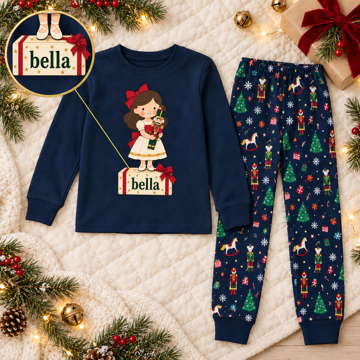 Personalized Nutcracker Music Box Navy Blue Matching Family Christmas Pajamas