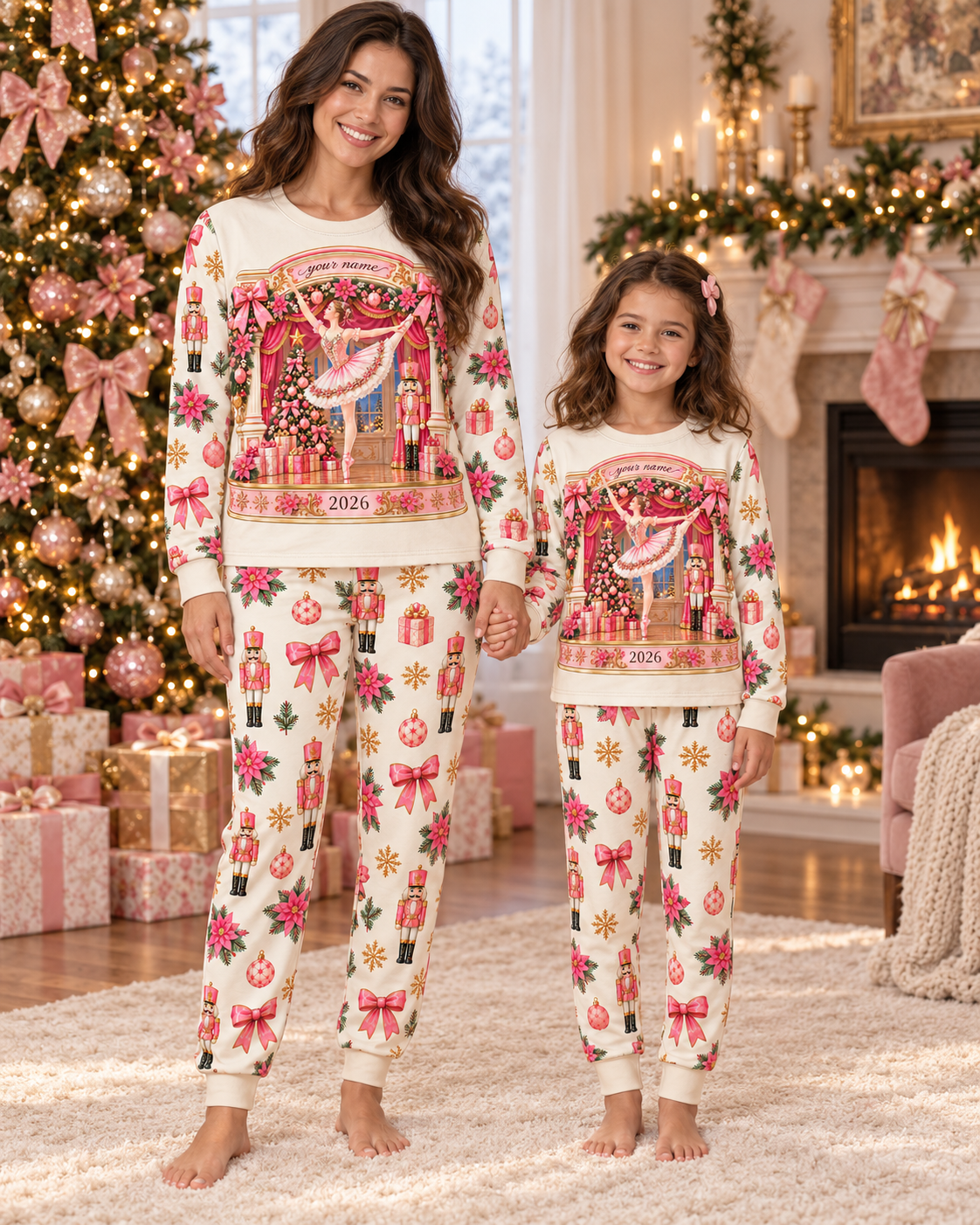 Personalized Pink Ballerina & Nutcracker Family Christmas Pajamas