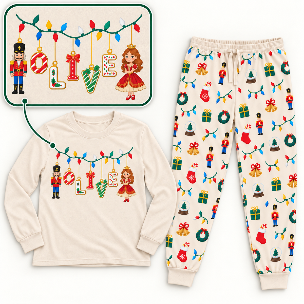 Personalized Christmas Lights & Nutcracker Family Christmas Pajamas