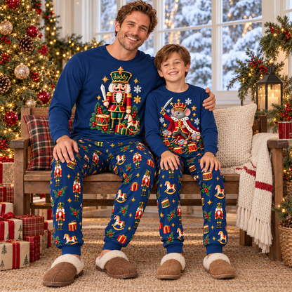 Personalized Nutcracker Characters & All-Over Print Navy Blue Family Christmas Pajamas