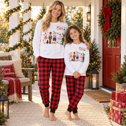 Personalized Ballerina, Nutcracker & Mouse Buffalo Plaid Family Christmas Pajamas