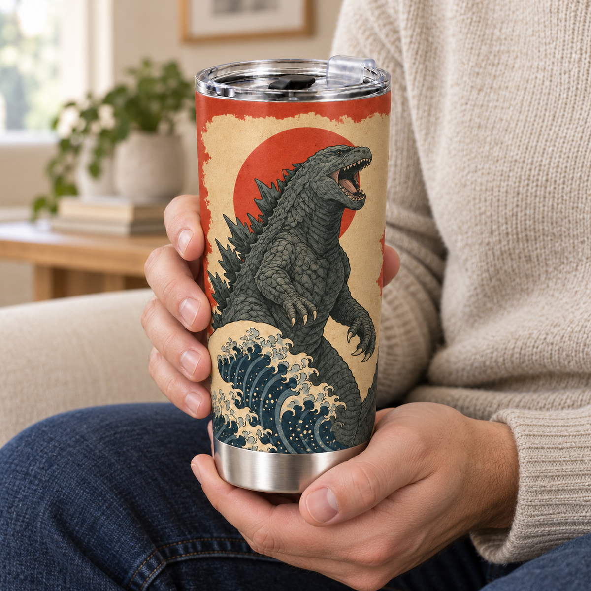 Japanese Ukiyo-e Great Wave Beast – 20oz Vintage Art Tumbler