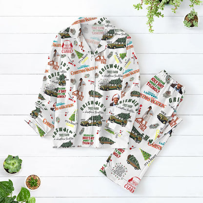 Vintage Holiday Satin Pajama Set Cozy Christmas Sleepwear Winter Nightwear Gift