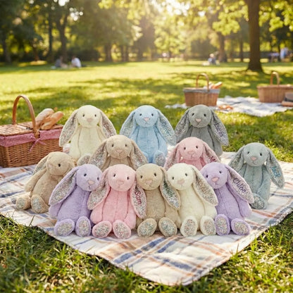 Personalized Floral Bunny Plush – Cottage Style Stuffed Rabbit with Custom Name, Keepsake Gift