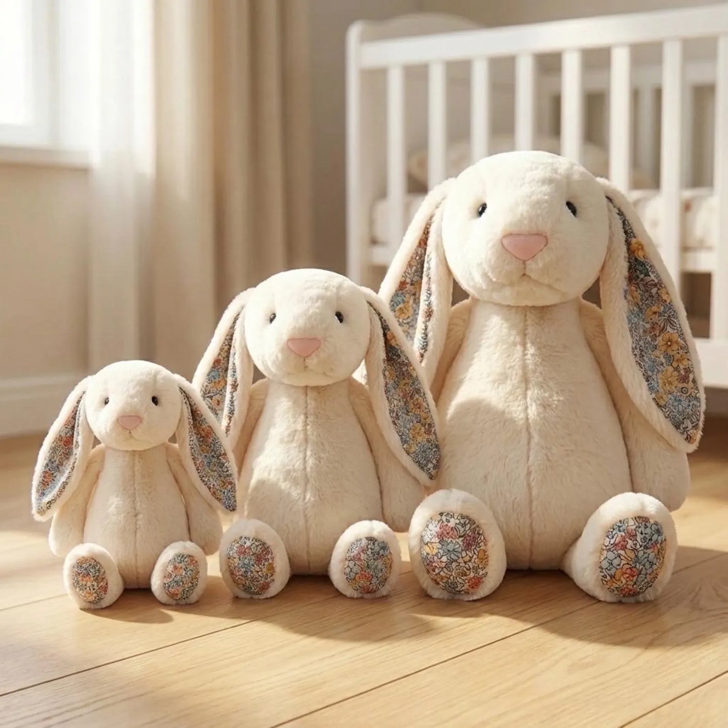 Personalized Floral Bunny Plush – Cottage Style Stuffed Rabbit with Custom Name, Keepsake Gift