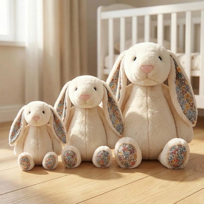 Personalized Floral Bunny Plush – Cottage Style Stuffed Rabbit with Custom Name, Keepsake Gift