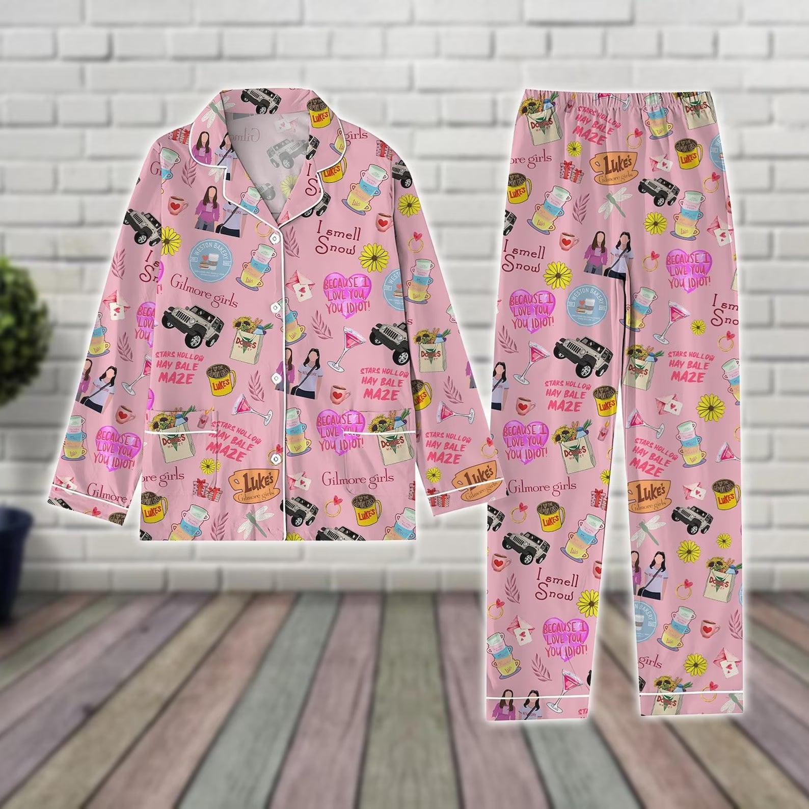 Vintage Stars Hollow Inspired Pajama Set – Pink Cozy Loungewear & Winter Sleepwear